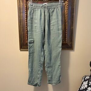 Rachel Zoe Linen Army Green Cargo high waist lightweight Straight Leg Pants